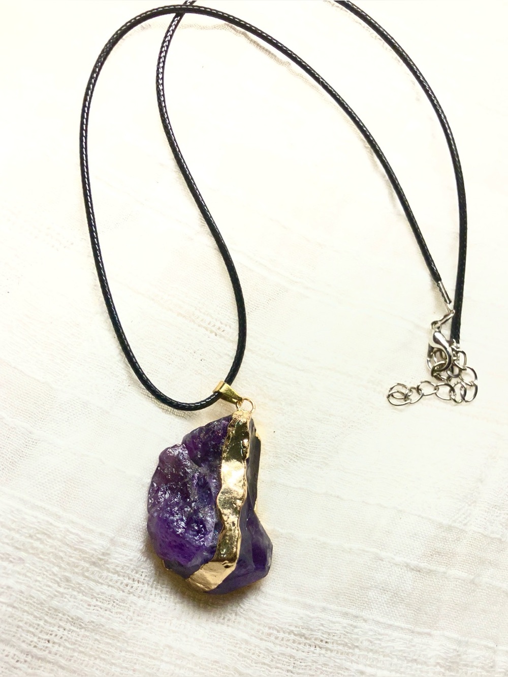 Raw Amethyst Pendant Necklace – Gold Tone Electroplated Edge